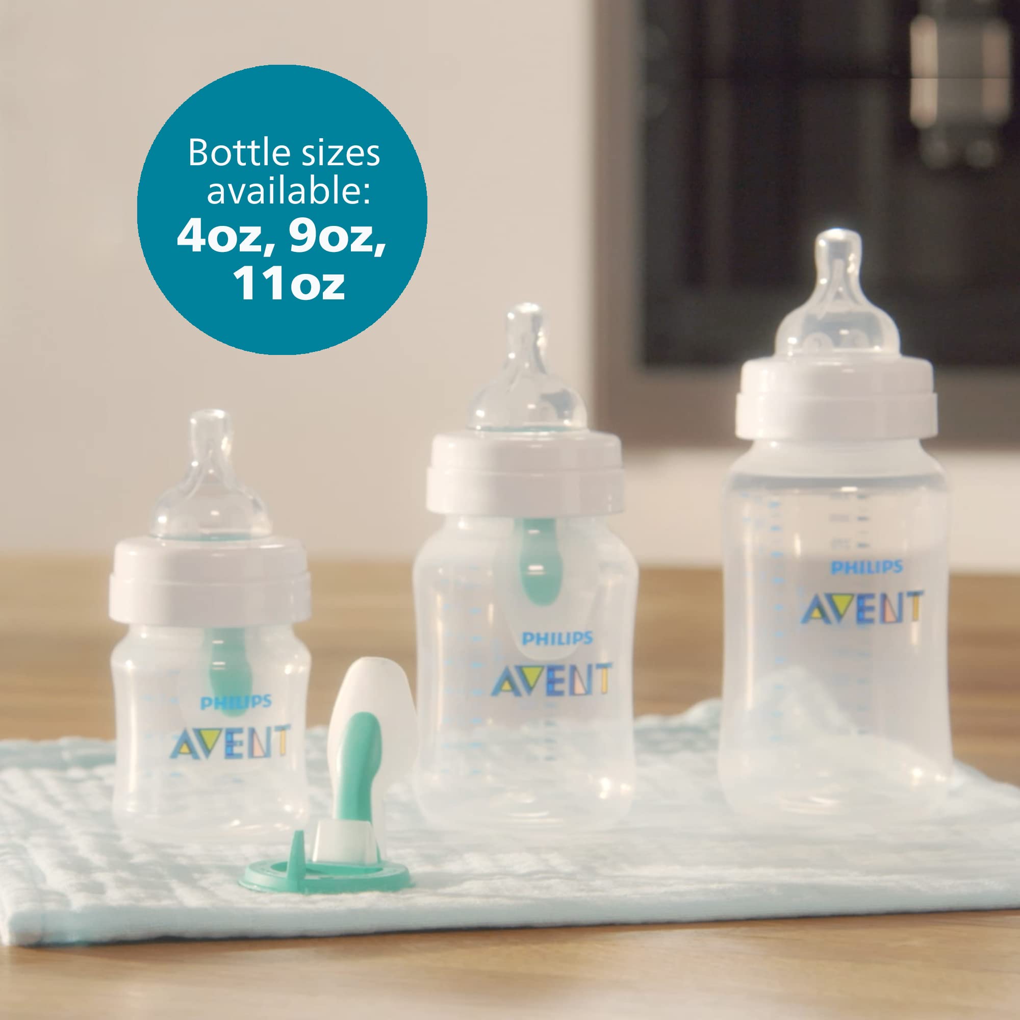 Philips Avent Anti-Colic Baby Bottle with AirFree Vent, 4oz, with Flow 1 Nipples