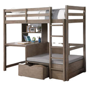 Loft Bed with Workstation and Storage, Twin Size, Warm Gray Wood Finish,