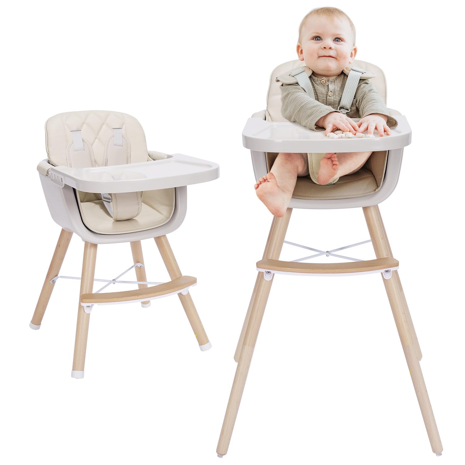 3-in-1 Convertible Wooden High Chair, High Chairs for Babies and Toddlers