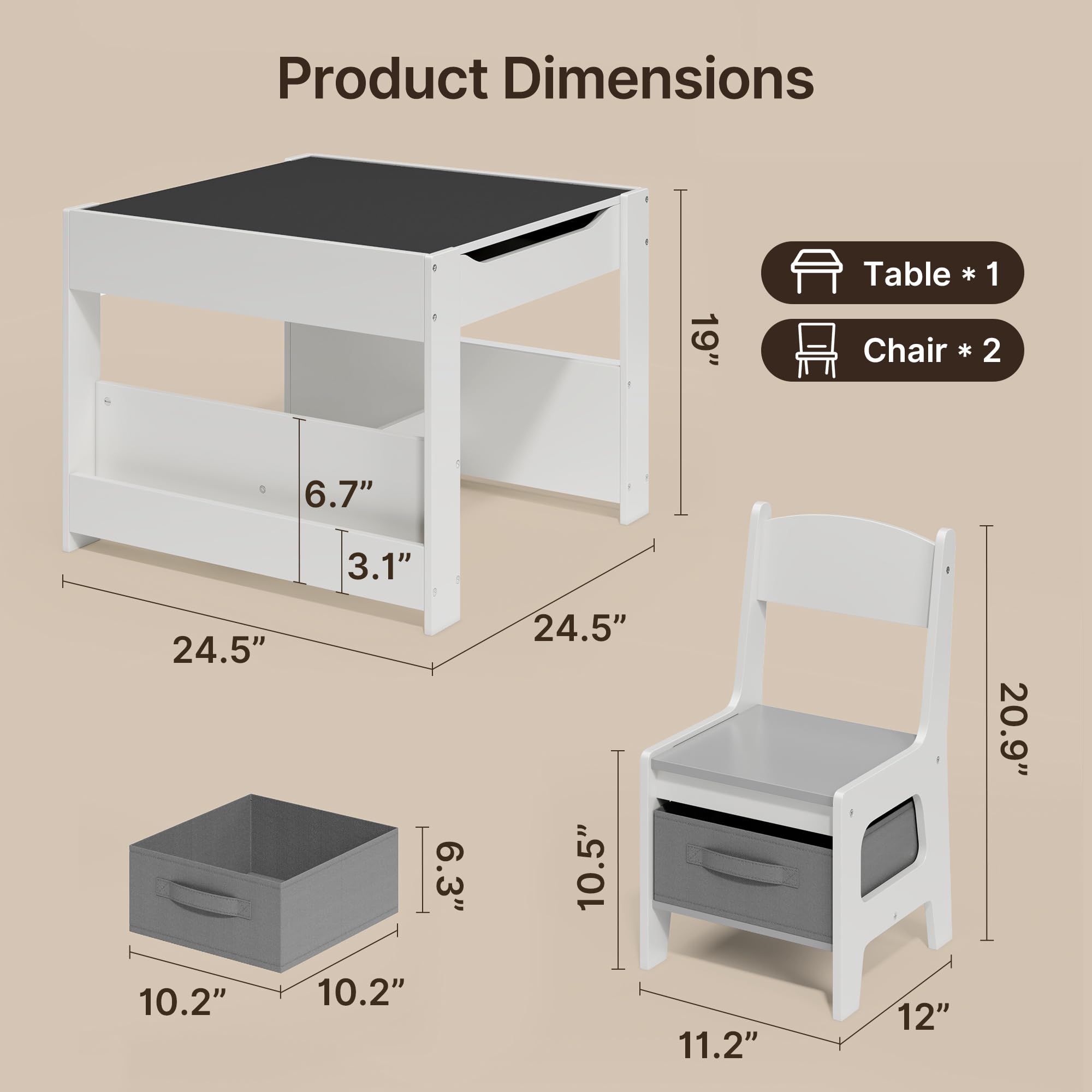 4-in-1 Kids Table and Chair Set with Storage