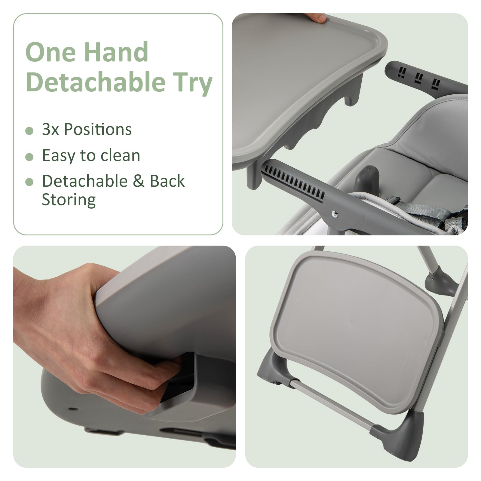 Convertible Folding Baby High Chair with Adjustable Height and Removable Tray