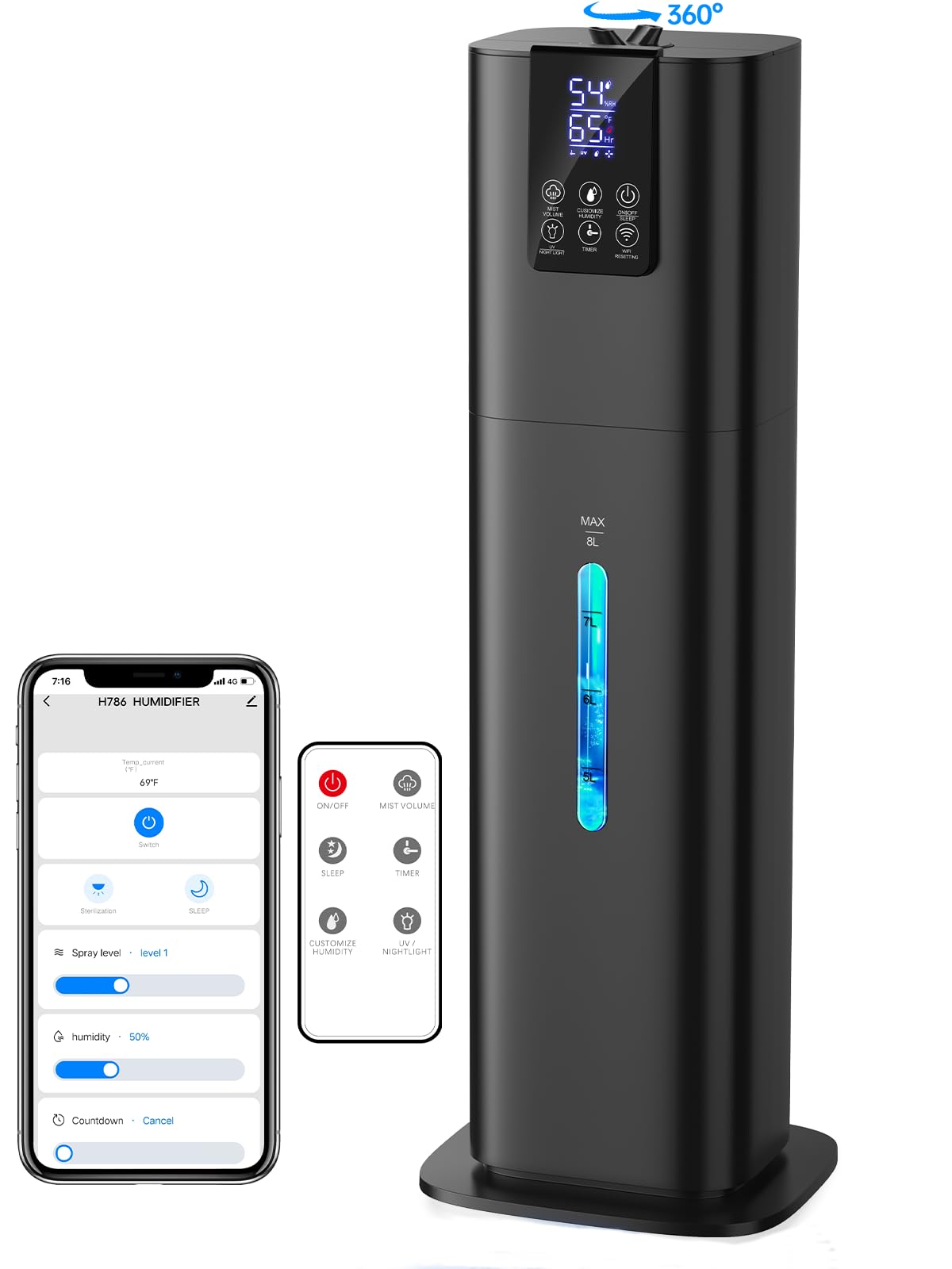 8L Smart Humidifiers for Bedroom Large Room