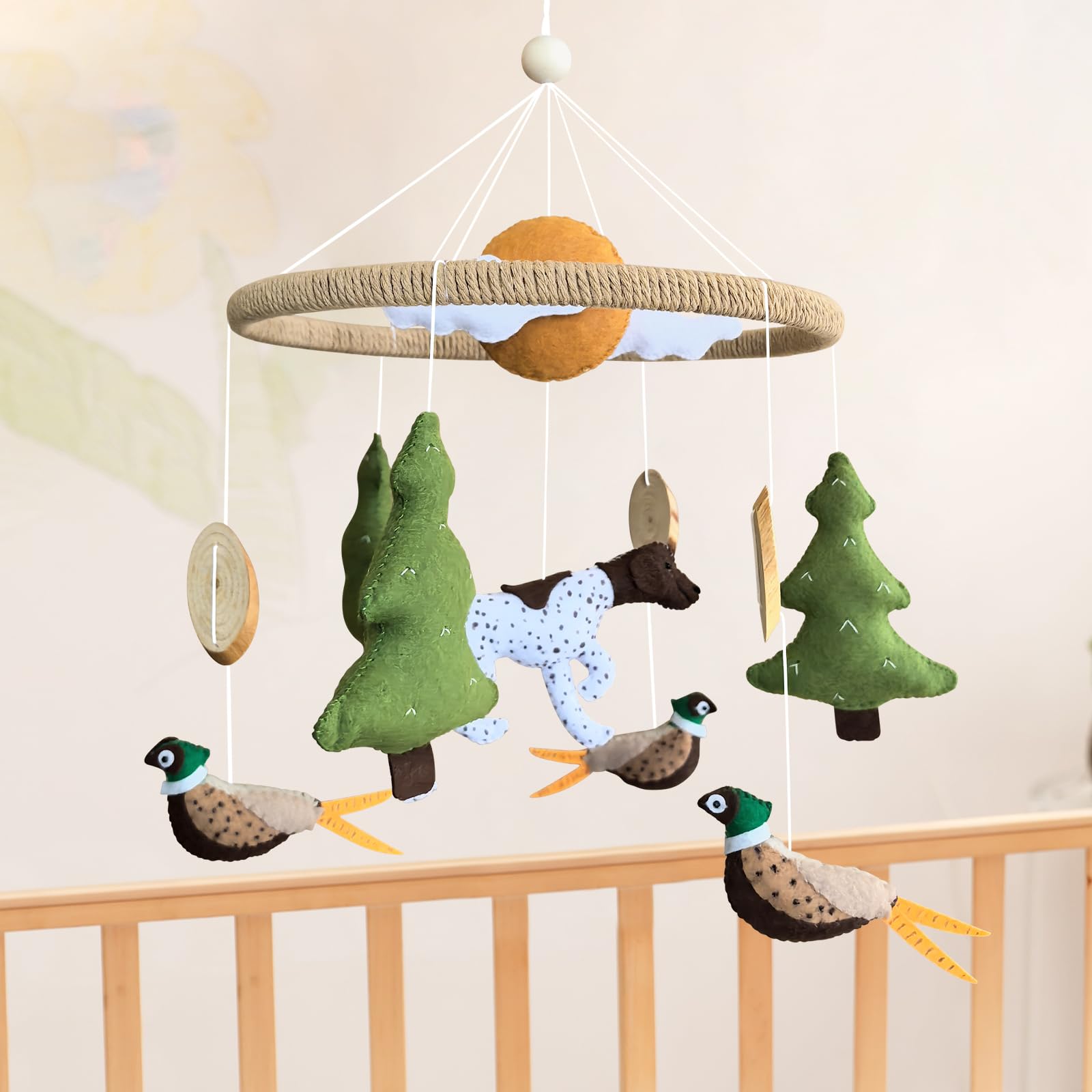 Baby Mobile for Crib Hunting Baby Crib Mobile for Boys Girls Handmade Felt Woodland
