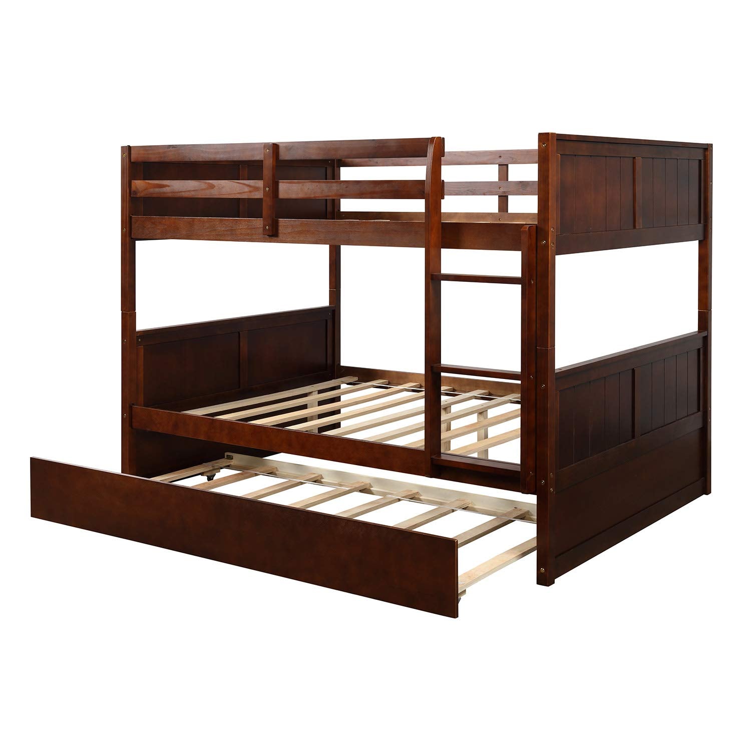 STERXONE Best Thicken Solid Wood Full Over Full Bunk Bed with Trundle