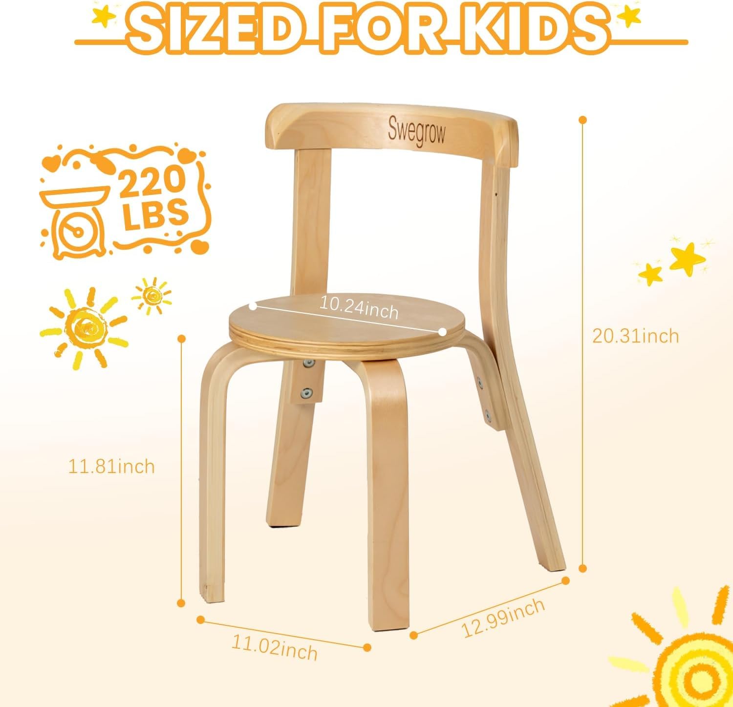 Wooden Kids Chair Set of 4 for Toddlers
