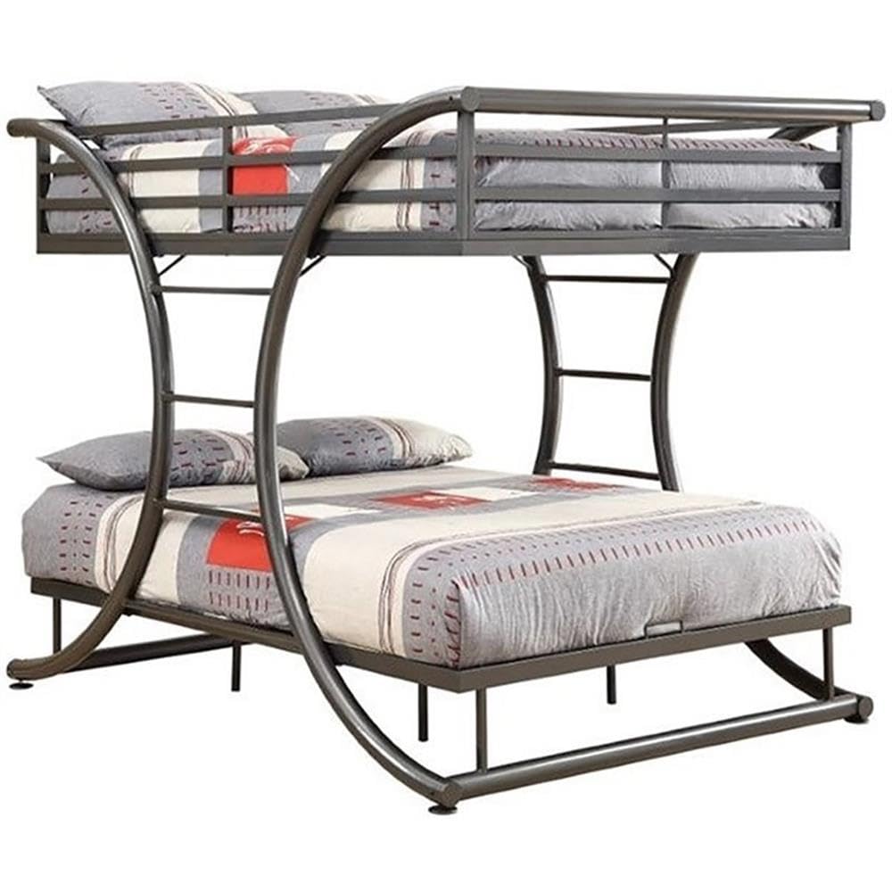 Modern Stainless Steel Full Over Full Bunk Bed in Gunmetal Gray