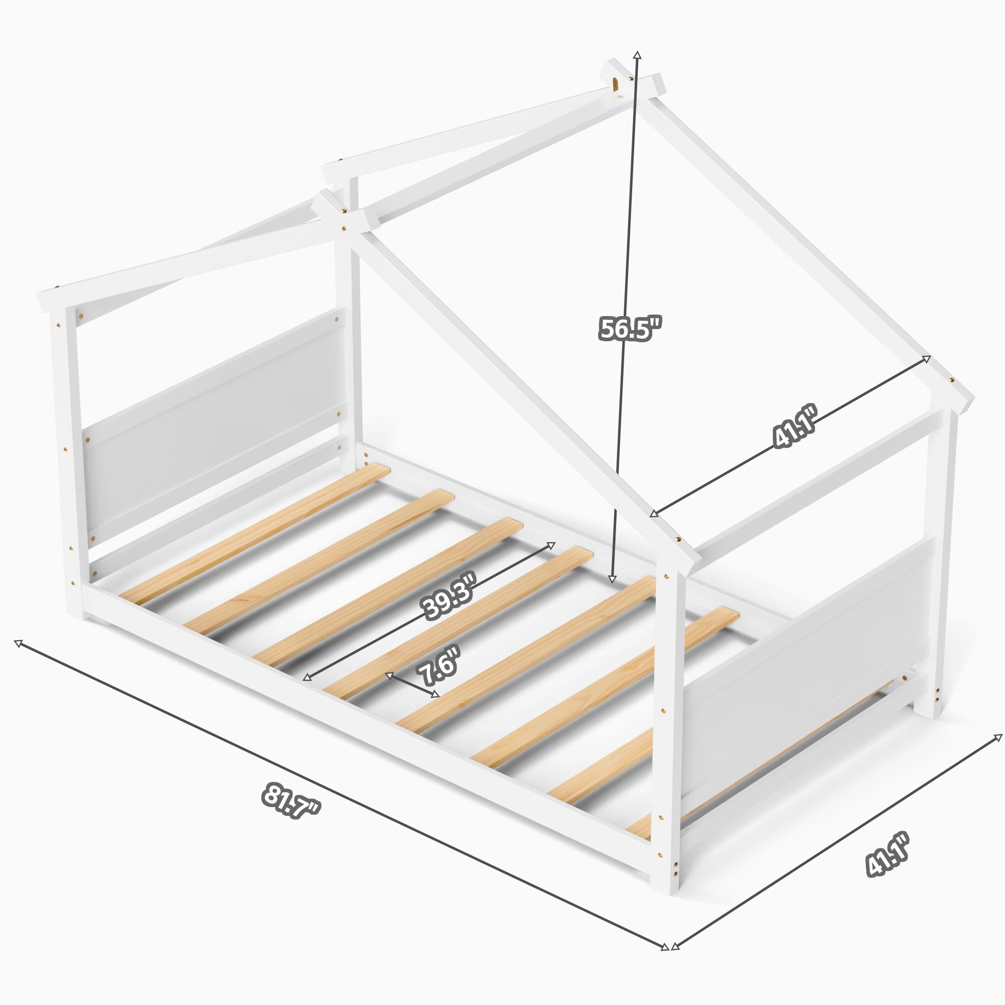 Twin Floor House Bed, Wood Twin Floor Bed Frame with Headboard & Footboard