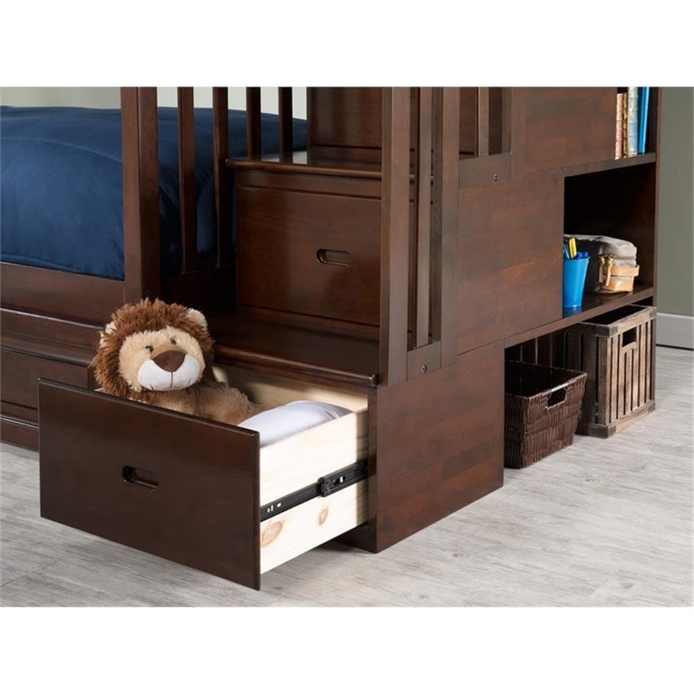 Full Over Full Bunk Bed with Trundle and Staircase