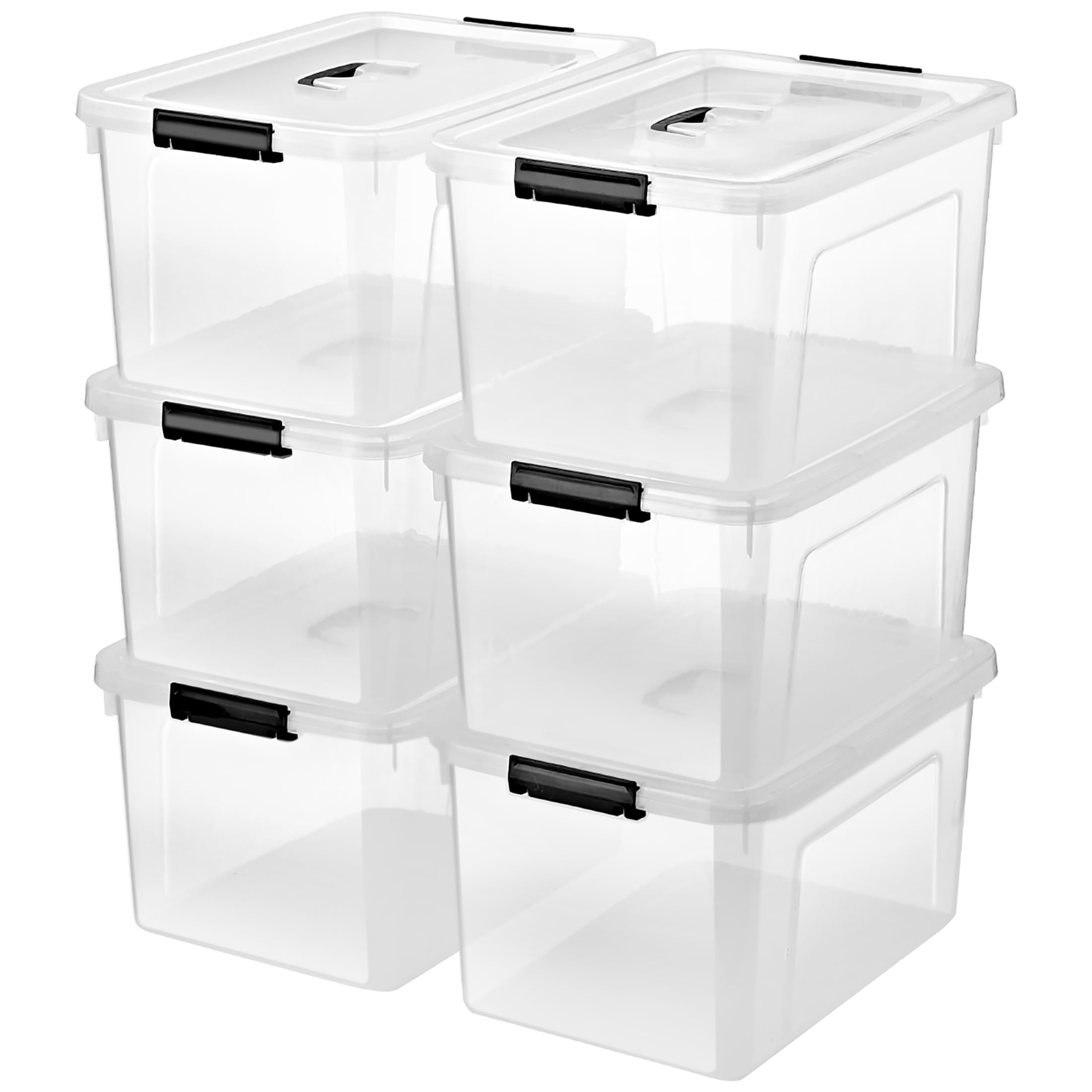 19 Quart Plastic Storage Bins with Lids, 6-Pack Stackable Clear Storage Organizing Box