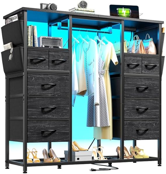 Dressers for Bedroom with Hanging Rack, 10 Drawers Dresser