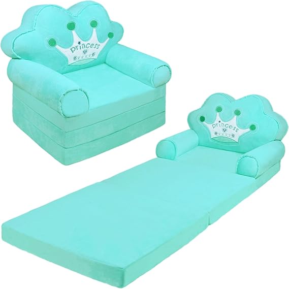 Kids Couch Fold Out, Foldable Princess Chair for Toddlers 1-3