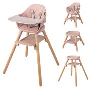 Baby High Chair, 6 in 1 Convertible Wooden High Chair for Babies & Toddlers