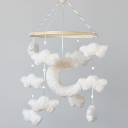 Cloud Moon Crib Mobile Cloud Baby Mobile for Crib Neutral Boho Clouds and Stars Moon