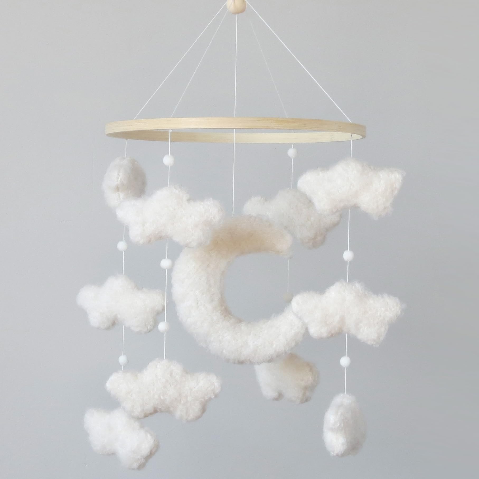 Boucle Cloud Moon Crib Mobile Boho Baby Mobile for Crib Neutral Nursery