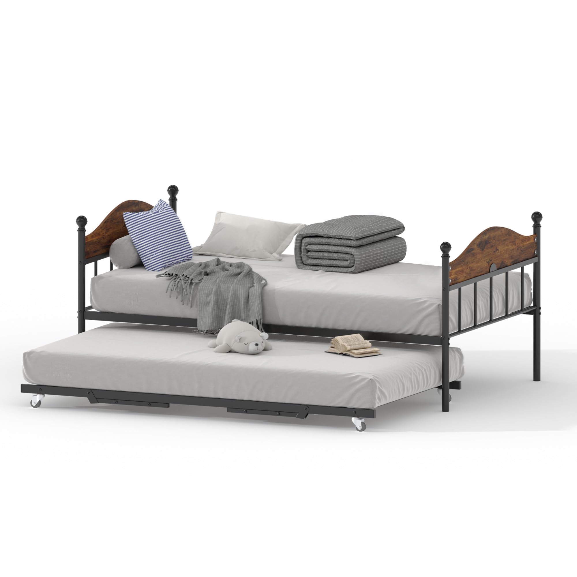 Daybed with Trundle, Metal Twin Size Day Bed