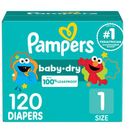 Diapers - Baby Dry - Size 1, 120 Count, Absorbent Disposable