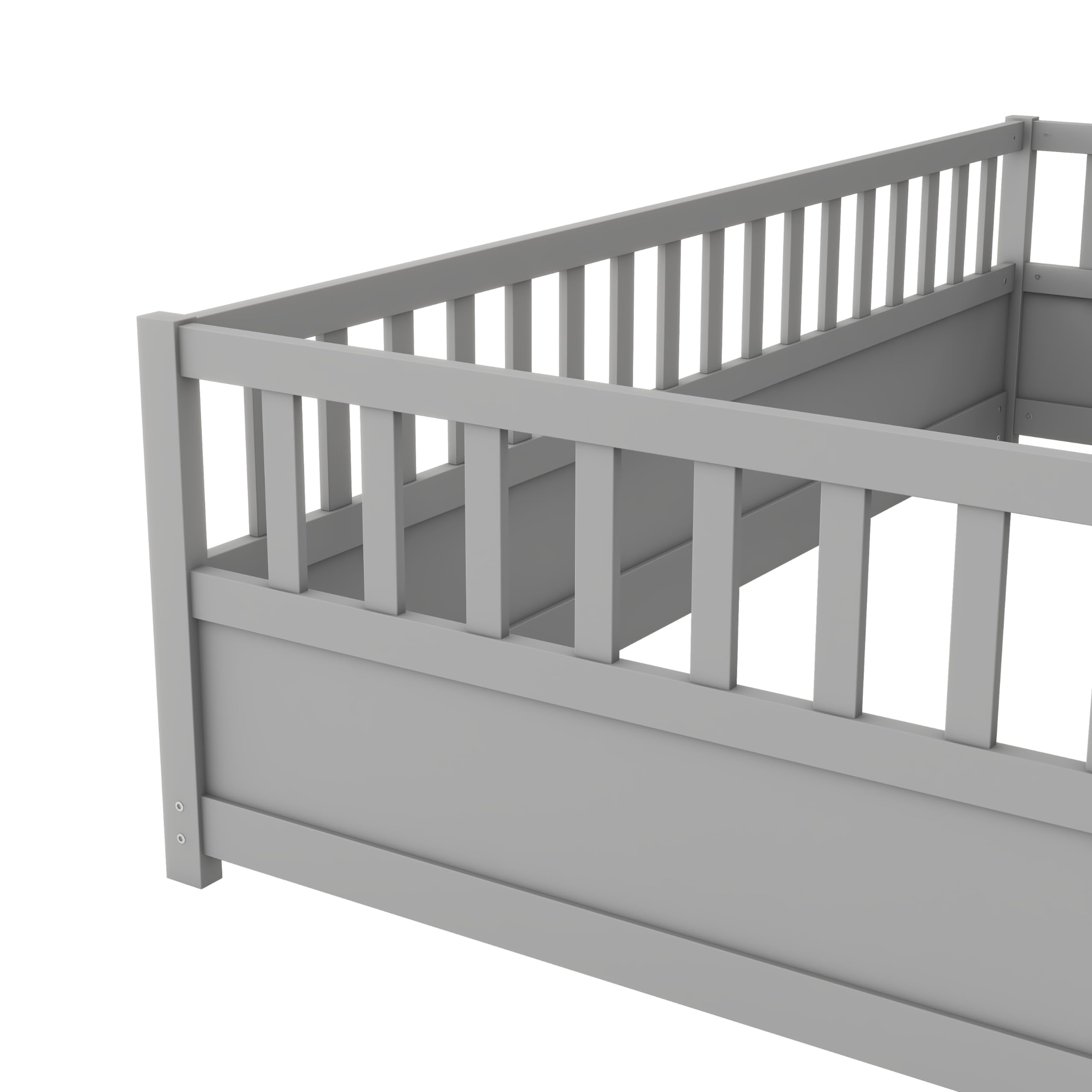 Twin Size Floor Bed with High Fence and Door
