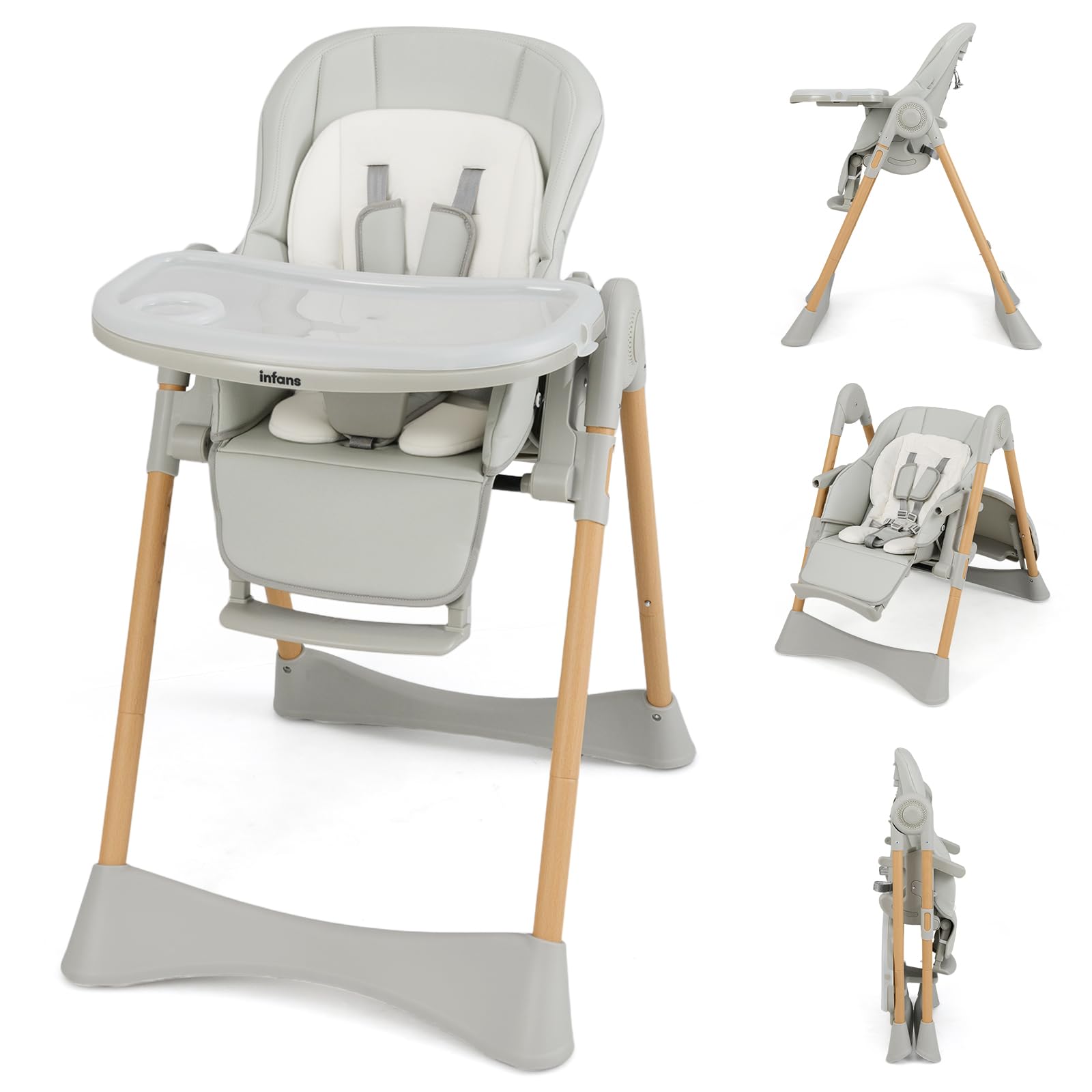 Adjustable Folding High Chair with Removable Tray and Reclining Seat