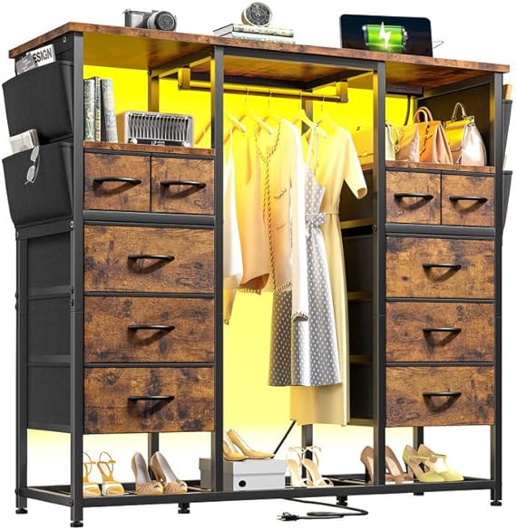 Dressers for Bedroom with Hanging Rack, 10 Drawers Dresser