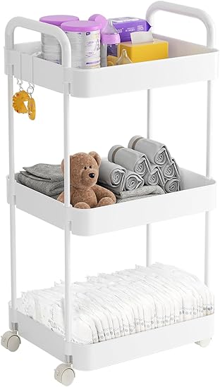 Baby Diaper Caddy, Plastic Movable Cart for Newborn Nursery