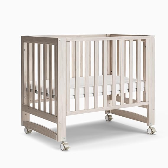 Baby Crib, 6 in 1 Convertible Mini Crib with Wheels, 100% New Zealand