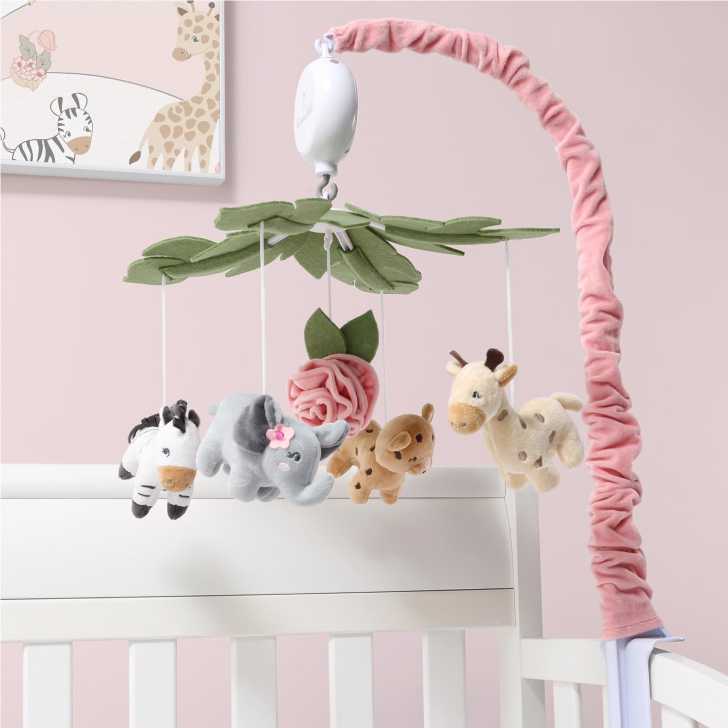Crib Mobile for Girls - Soft Pink Musical Baby Crib Mobile with 12