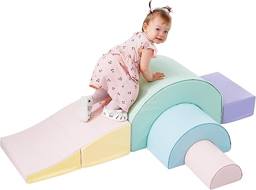 Rainbow Soft Play Set, Soft Climbing Toys for Toddlers with Foldable Slide
