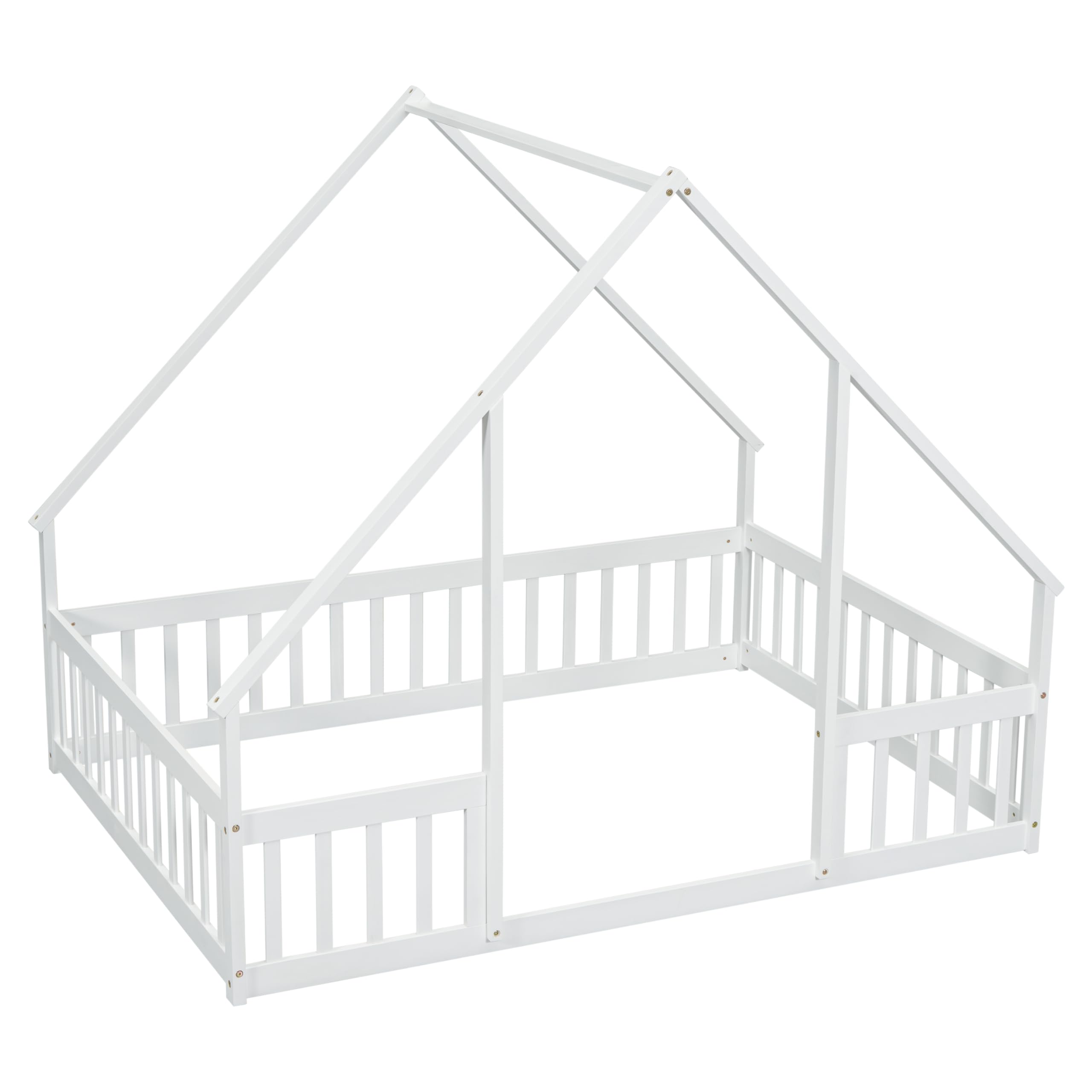 Full Floor Bed for Kids, Girls, Boys, Wood House Bed Frame