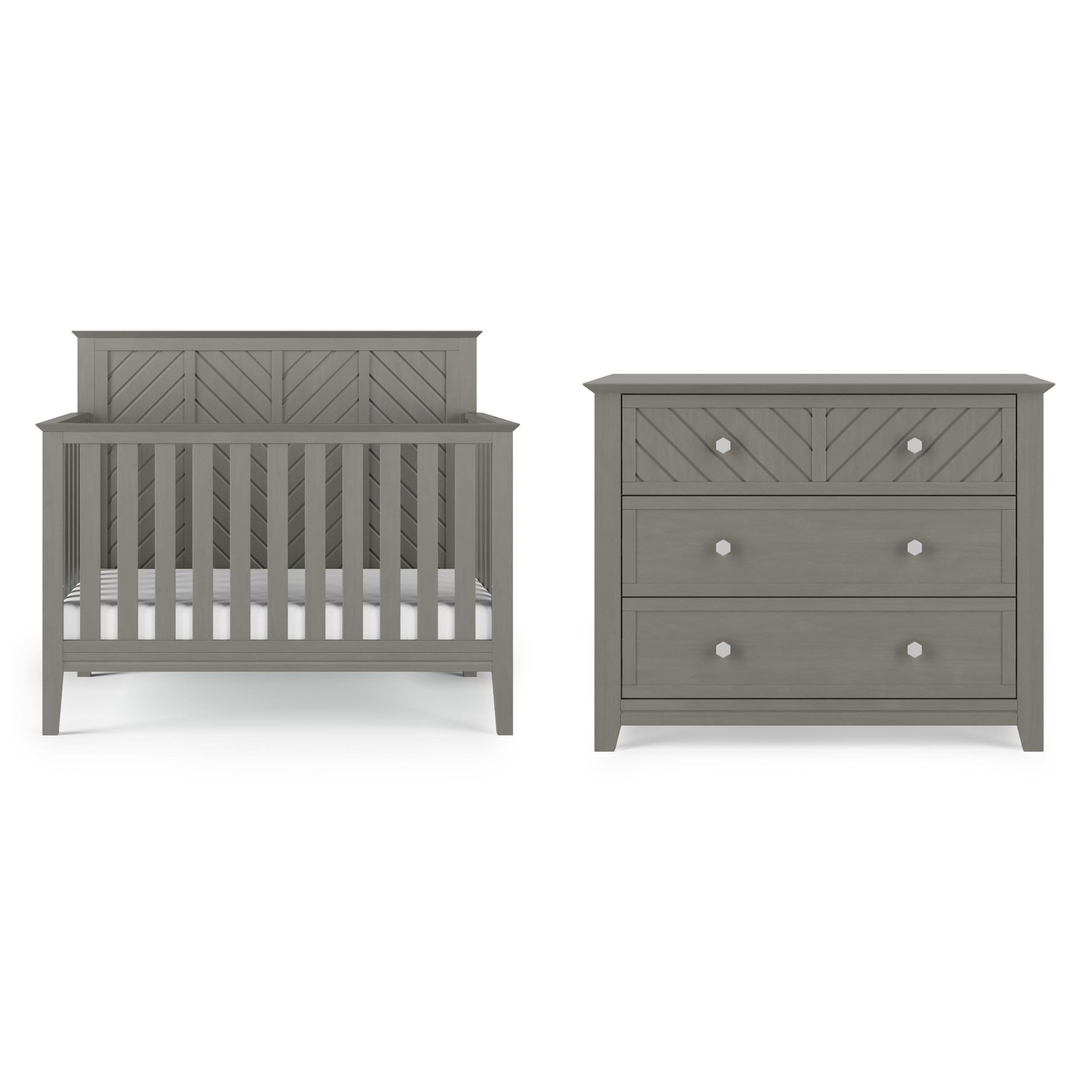 Child Craft Atwood Crib and Dresser Nursery Set, 2-Piece, Includes 4-in-1 Convertible Crib and 3-Drawer Dresser, Grows with Your Baby (Lunar Gray)