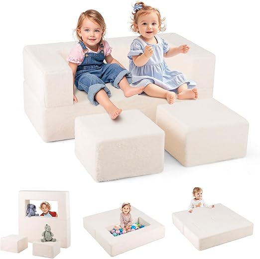 Modular Kids Play Couch, Toddler Sectional Fort Building Sofa for Playroom, Bedroom
