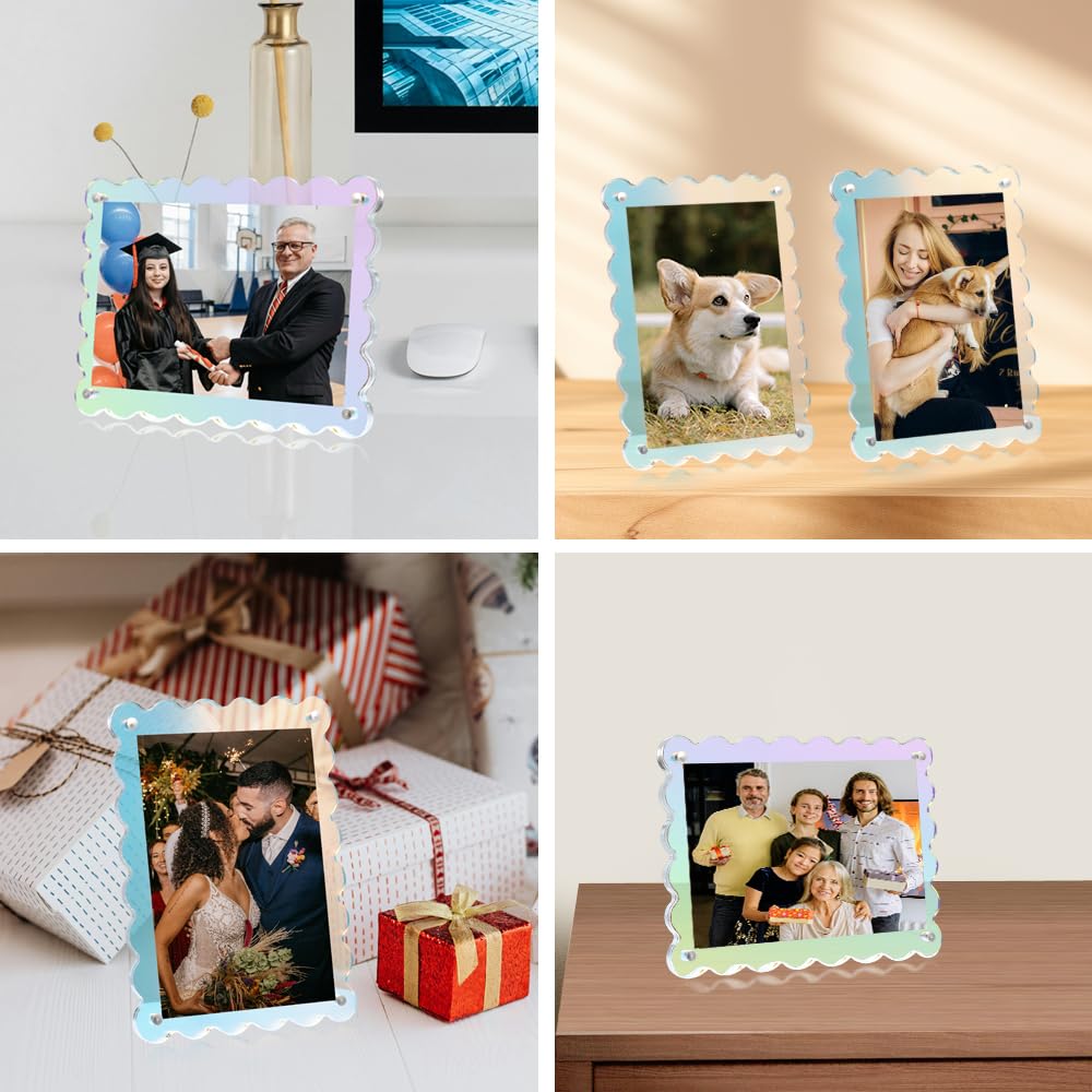 4x6 Picture Frames Scalloped Iridescent Acrylic Magnetic Photo Frames
