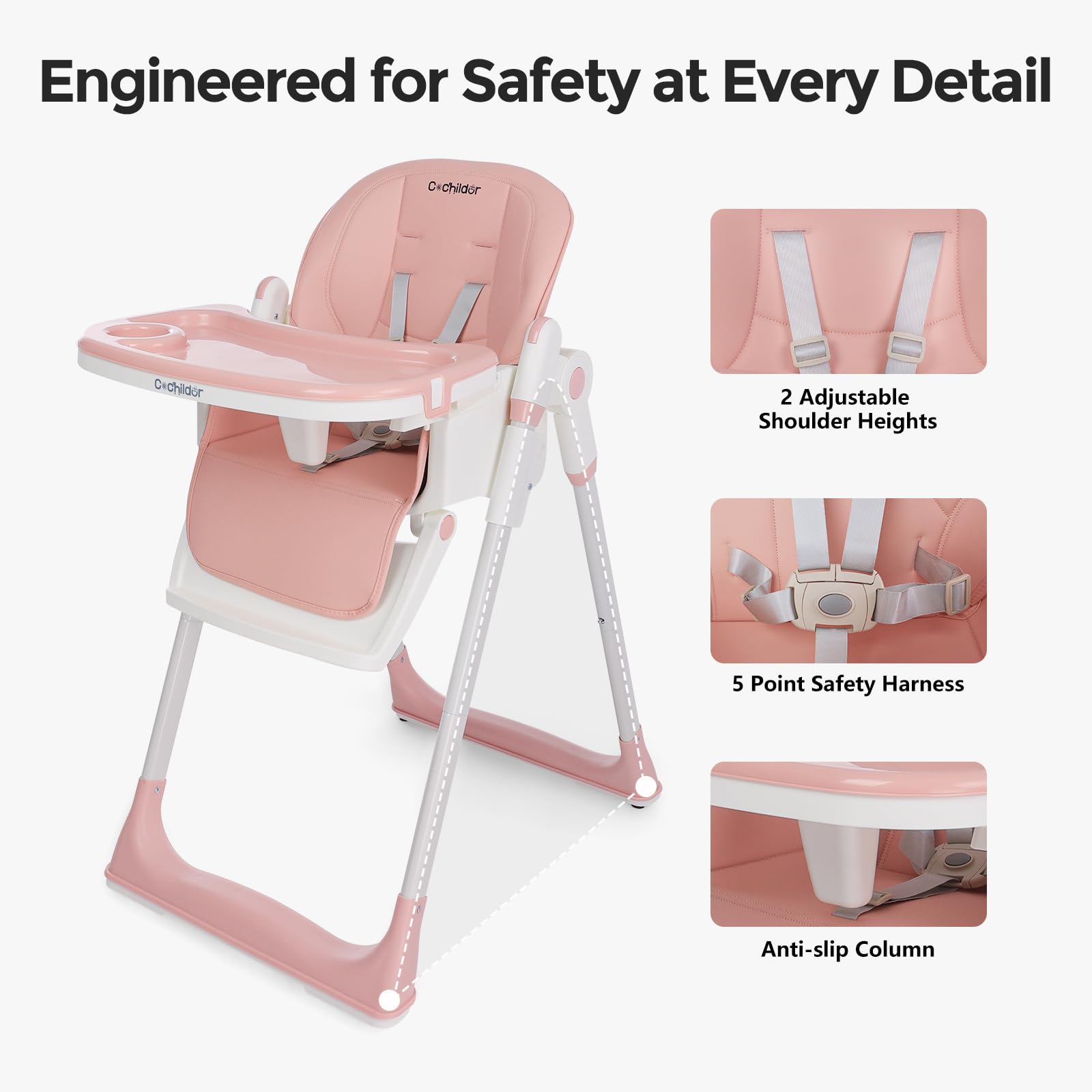 3-in-1 Convertible High Chair with Adjustable Height and Reclining Seat