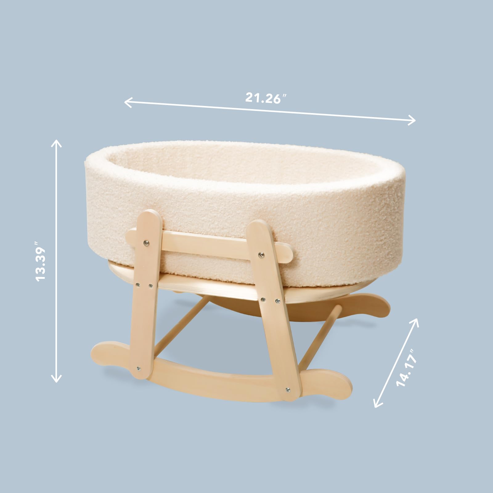 Wooden Doll Bassinet with Boucle Fabric