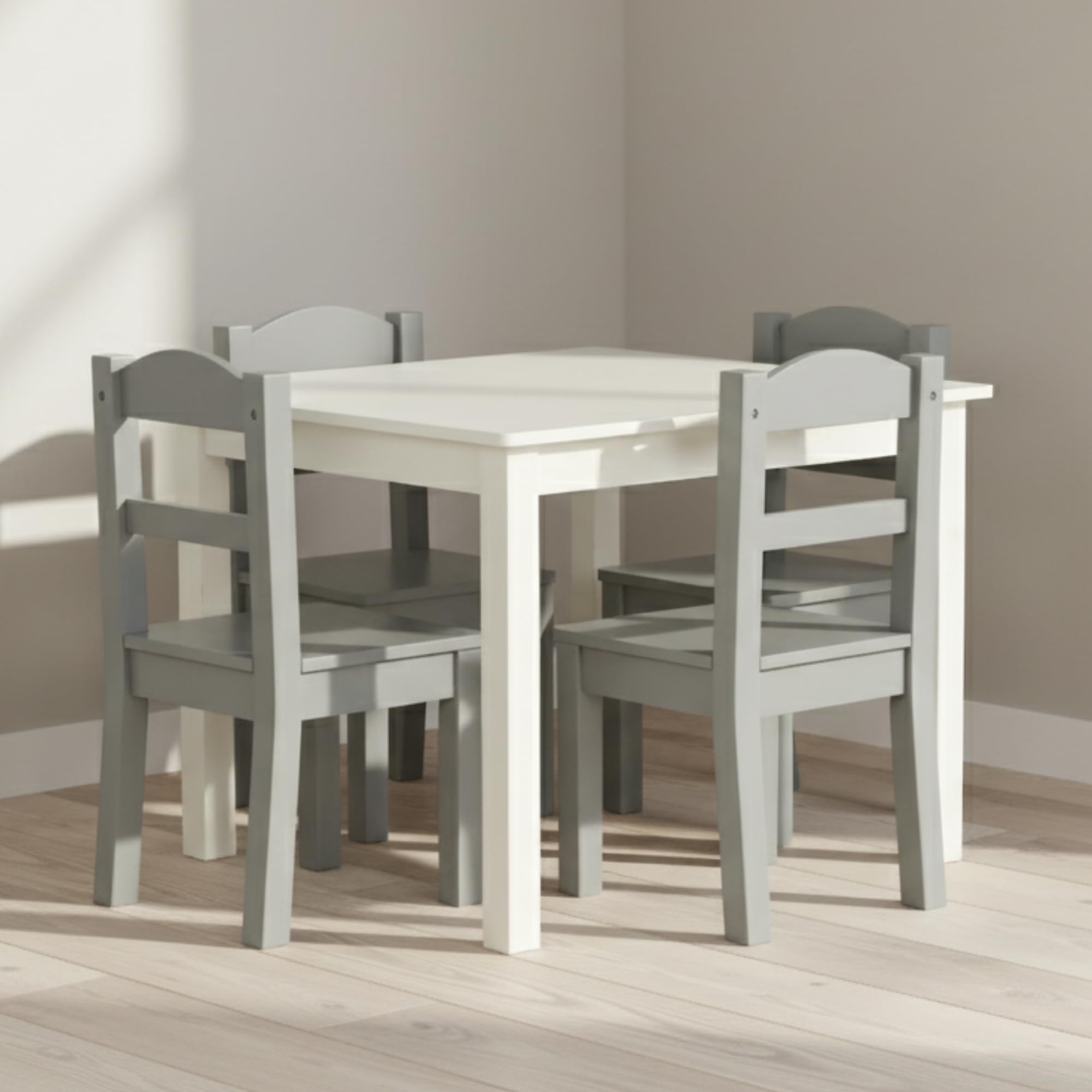 Kids Wooden Table and 4 Chairs Set White Grey