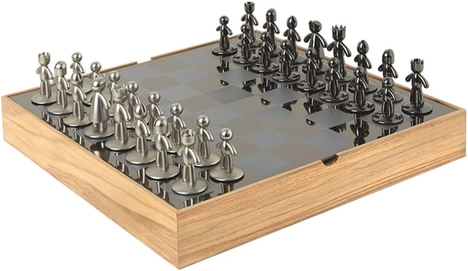 Exquisite Chess Set Wooden Chess Metal Chess Board with Chess Piece Inner Slot Chess