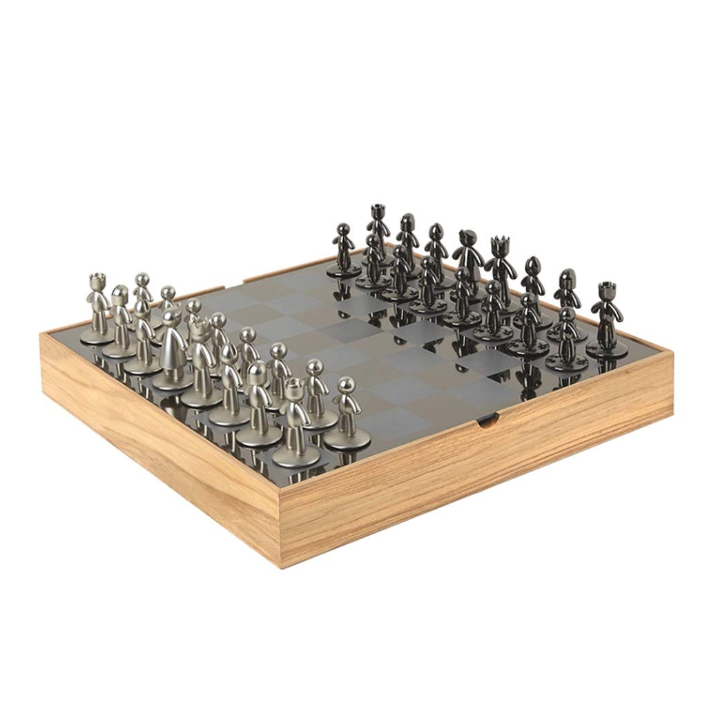 Exquisite Chess Set Wooden Chess Metal Chess Board with Chess Piece Inner Slot Chess