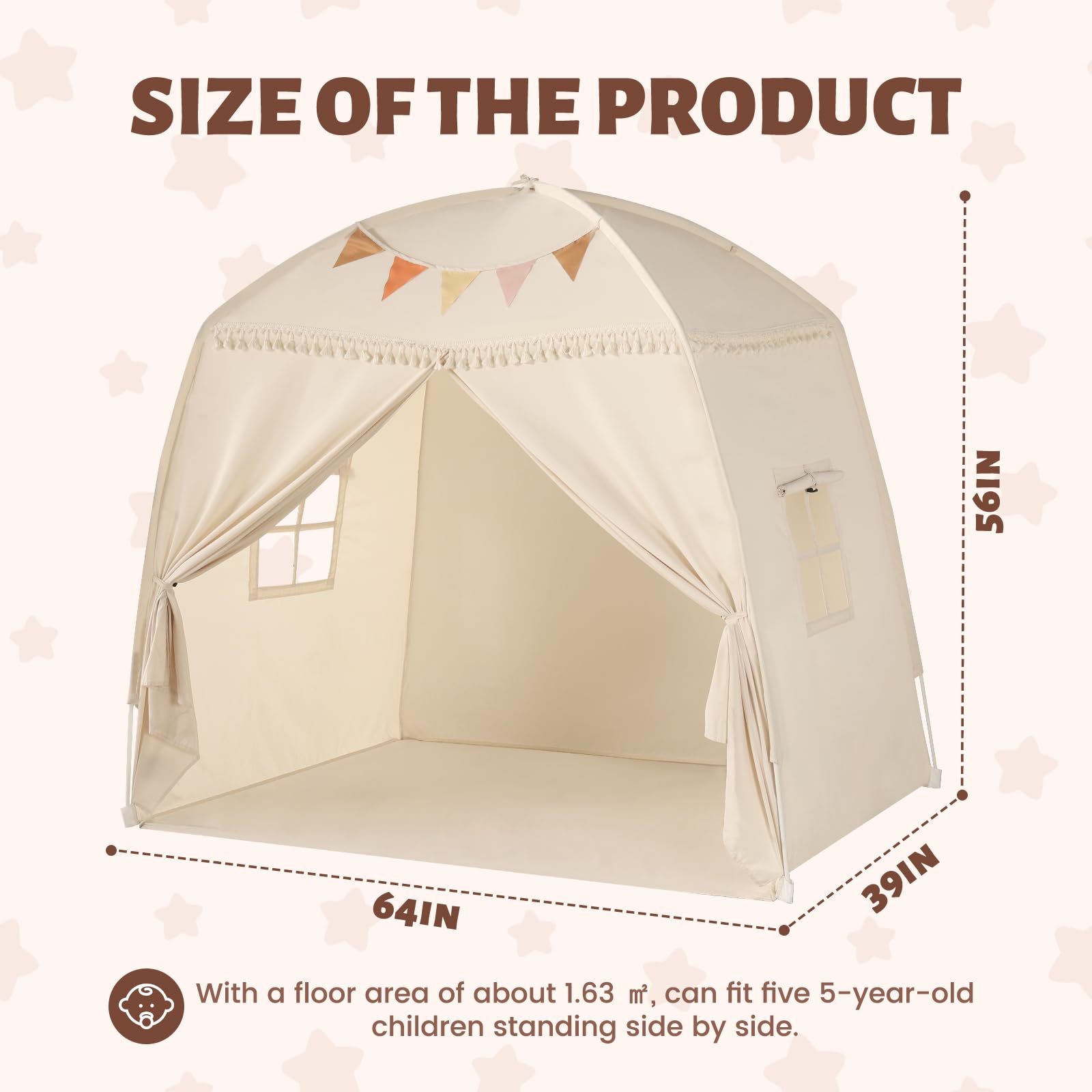 Large Kids Teepee Tent with Star Lights
