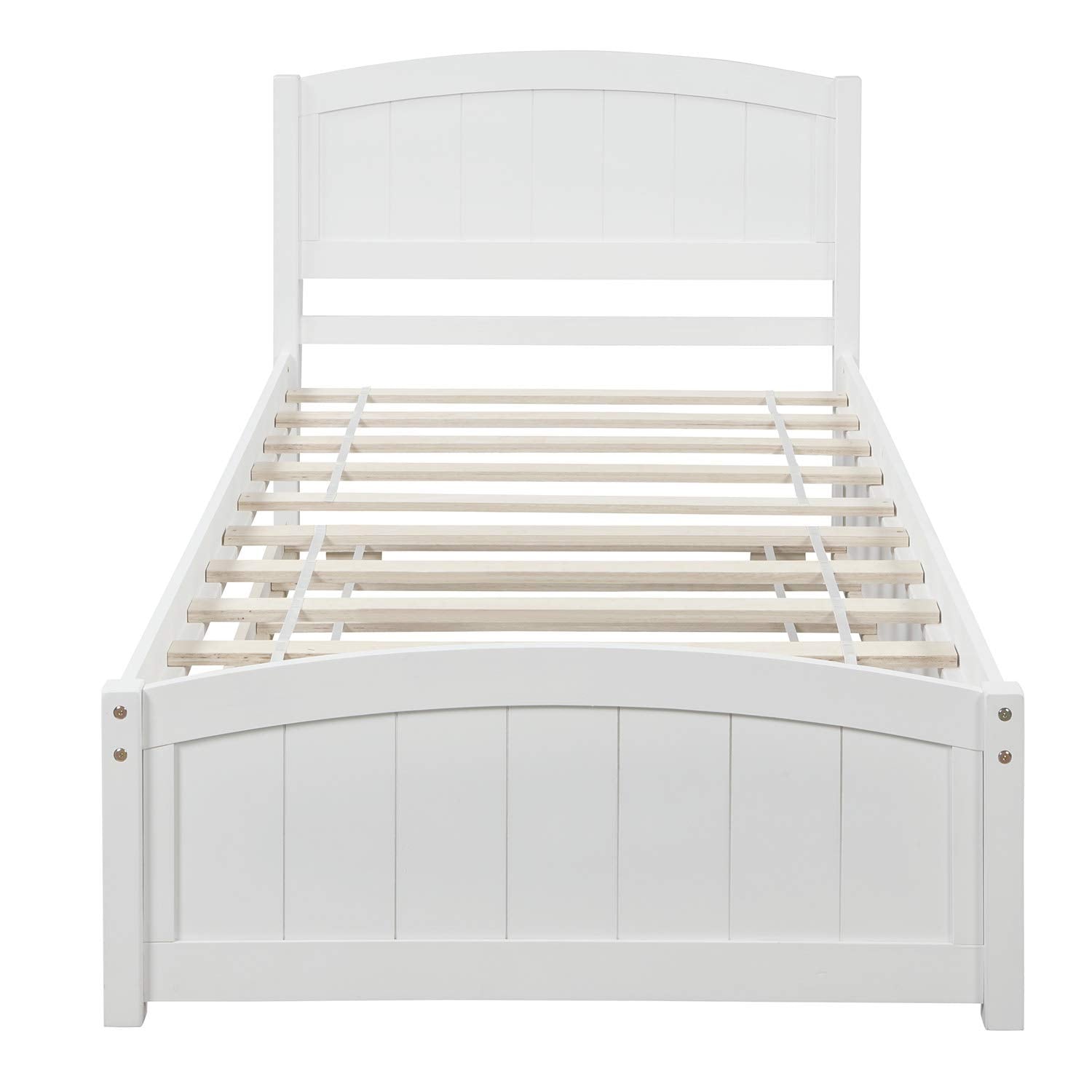 Twin Platform Bed Frame with Trundle, White Solid Wood, 79.5 x 41.7 x 37.5 inches