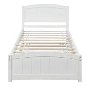 Twin Platform Bed Frame with Trundle, White Solid Wood, 79.5 x 41.7 x 37.5 inches