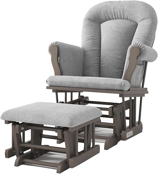 Glider Rocker and Ottoman Set, Padded Cushion with Convenient Storage