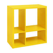 4-Cube Open Bookcase Kids Toy Storage Shelf Organizer (Yellow) Orange Wood