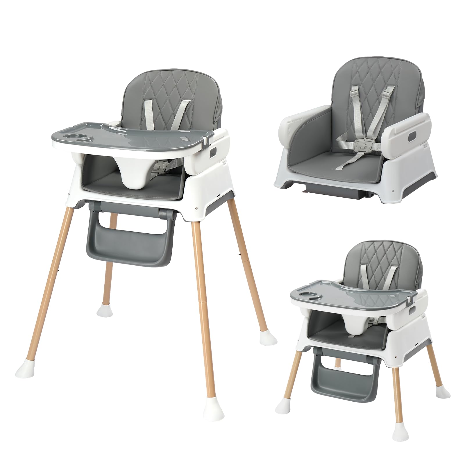 5-in-1 Convertible Baby High Chair with Detachable Tray and Foldable Design