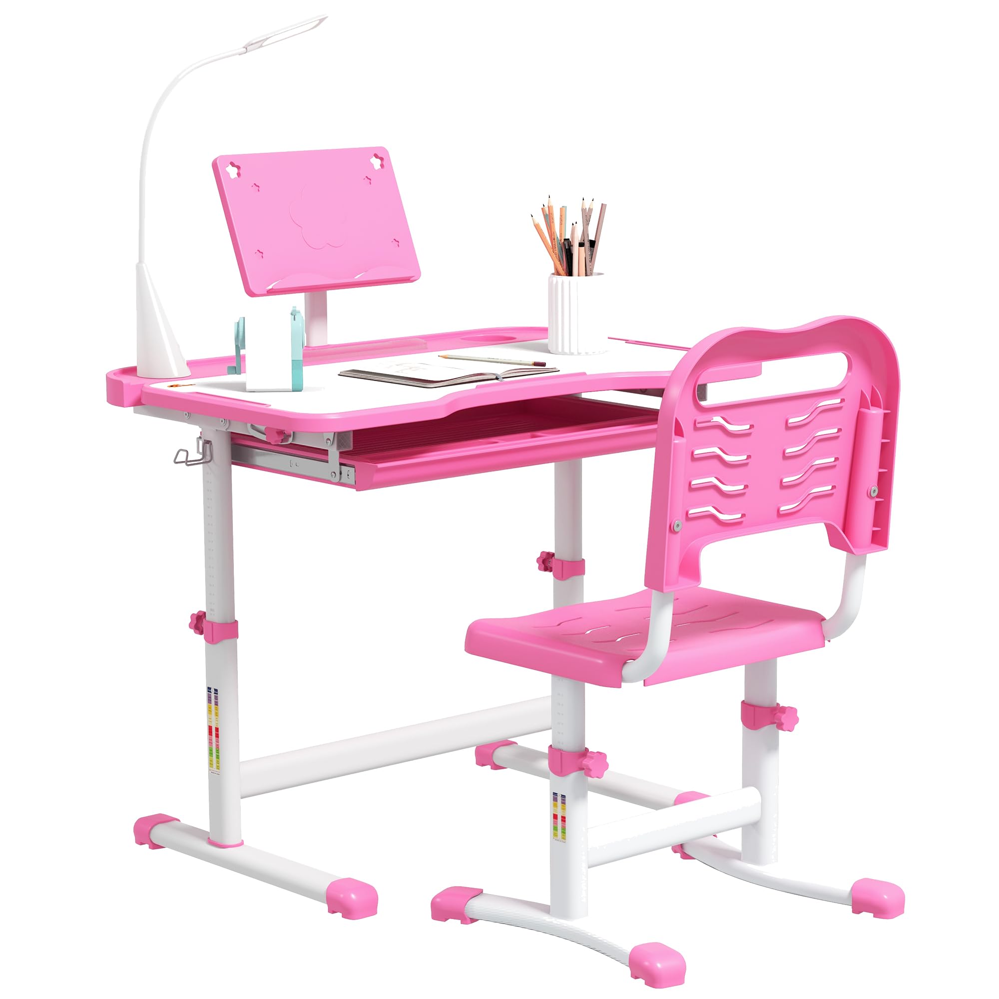 Height Adjustable Kids Desk and Chair Set with LED Lamp
