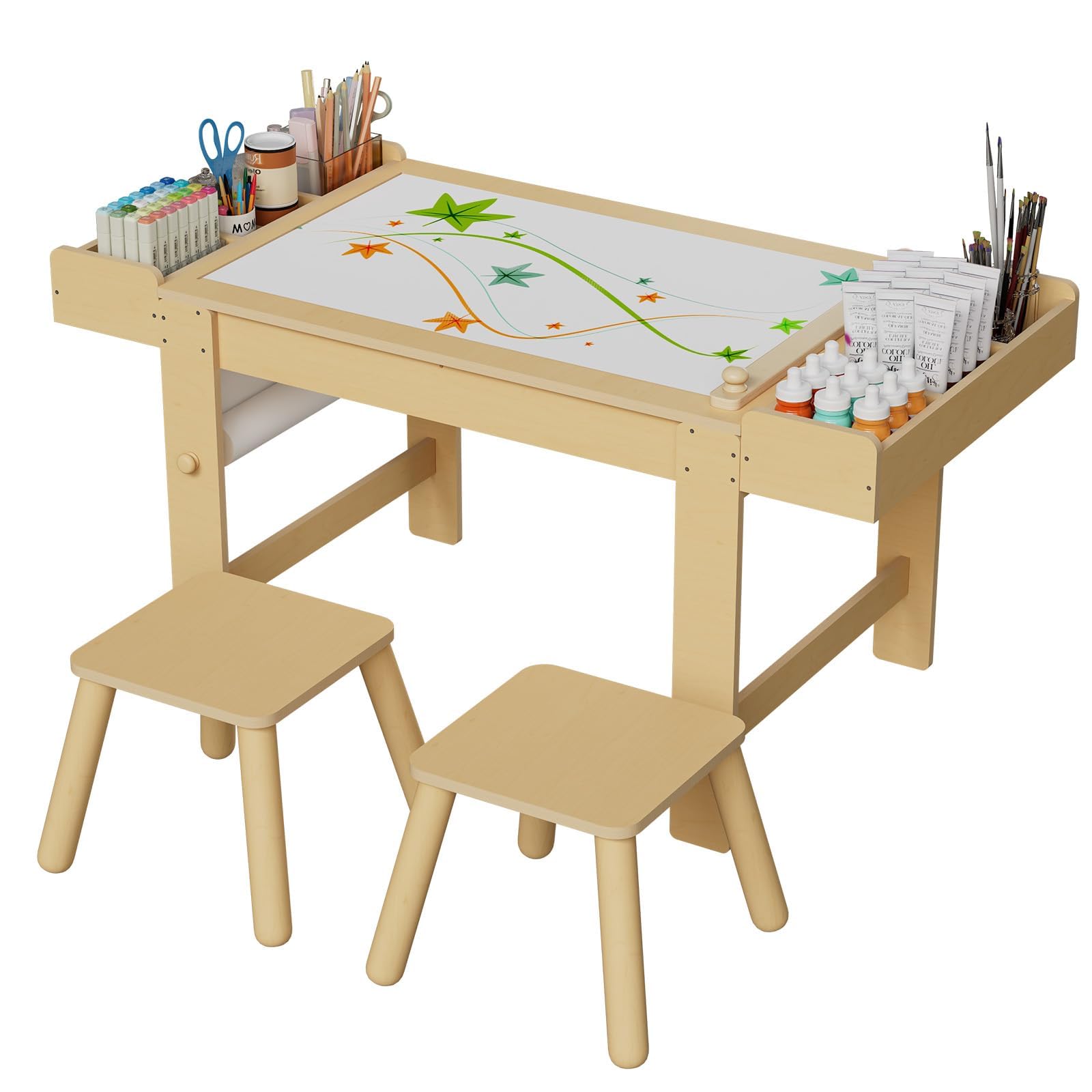 Kids Art Table and Chair Set, Kids Craft Table with Storage, Toddler Activity