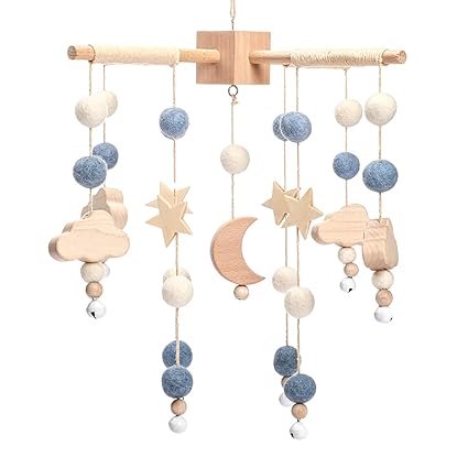 Boho Baby Crib Mobile Decor - Wooden Moon and Stars Nursery Mobiles