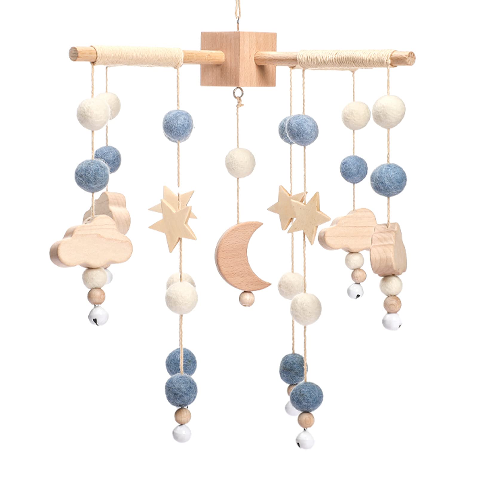 Boho Baby Crib Mobile Decor - Wooden Moon and Stars Nursery Mobiles