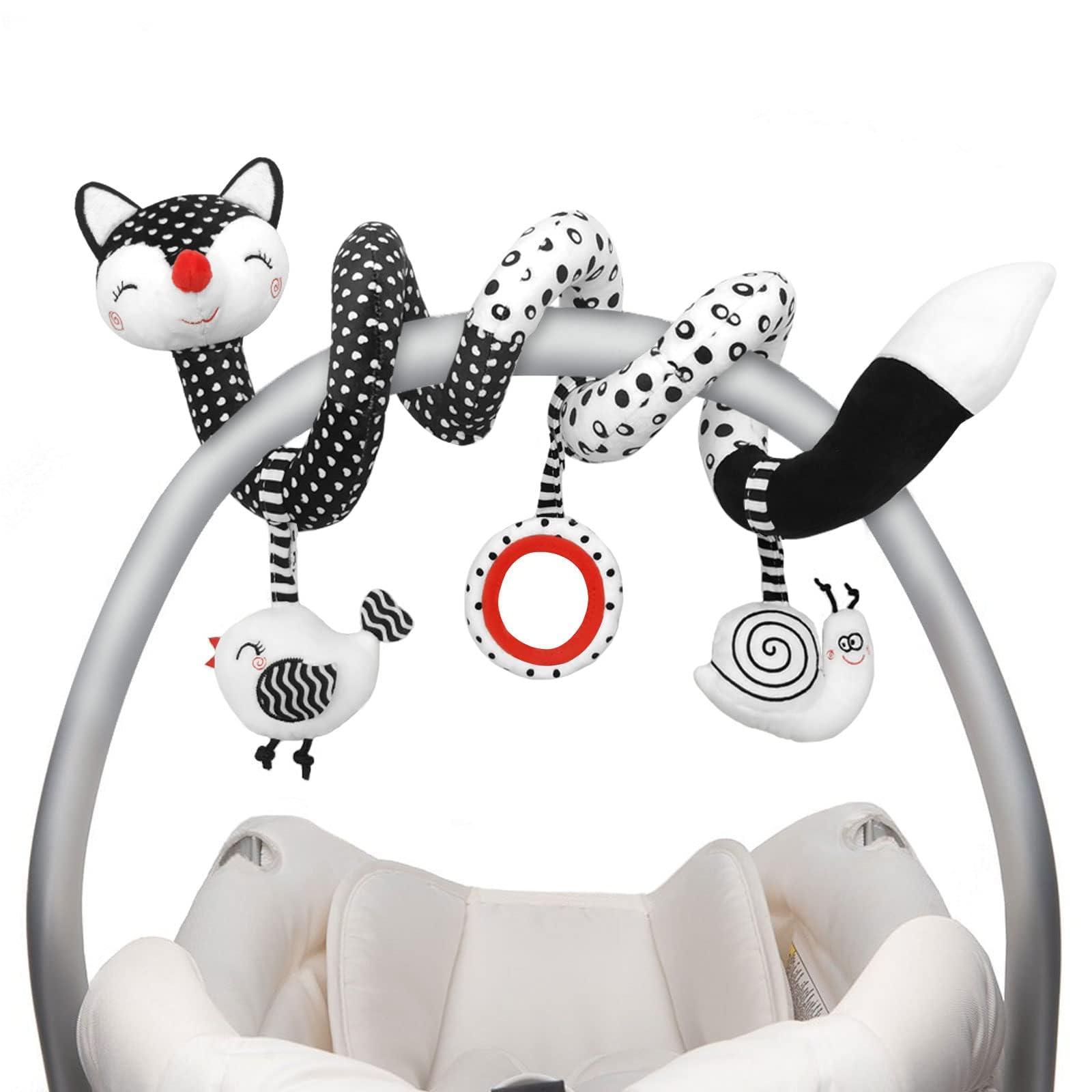 Baby Spiral Plush Toys, Black and White Baby Car Seat Toys