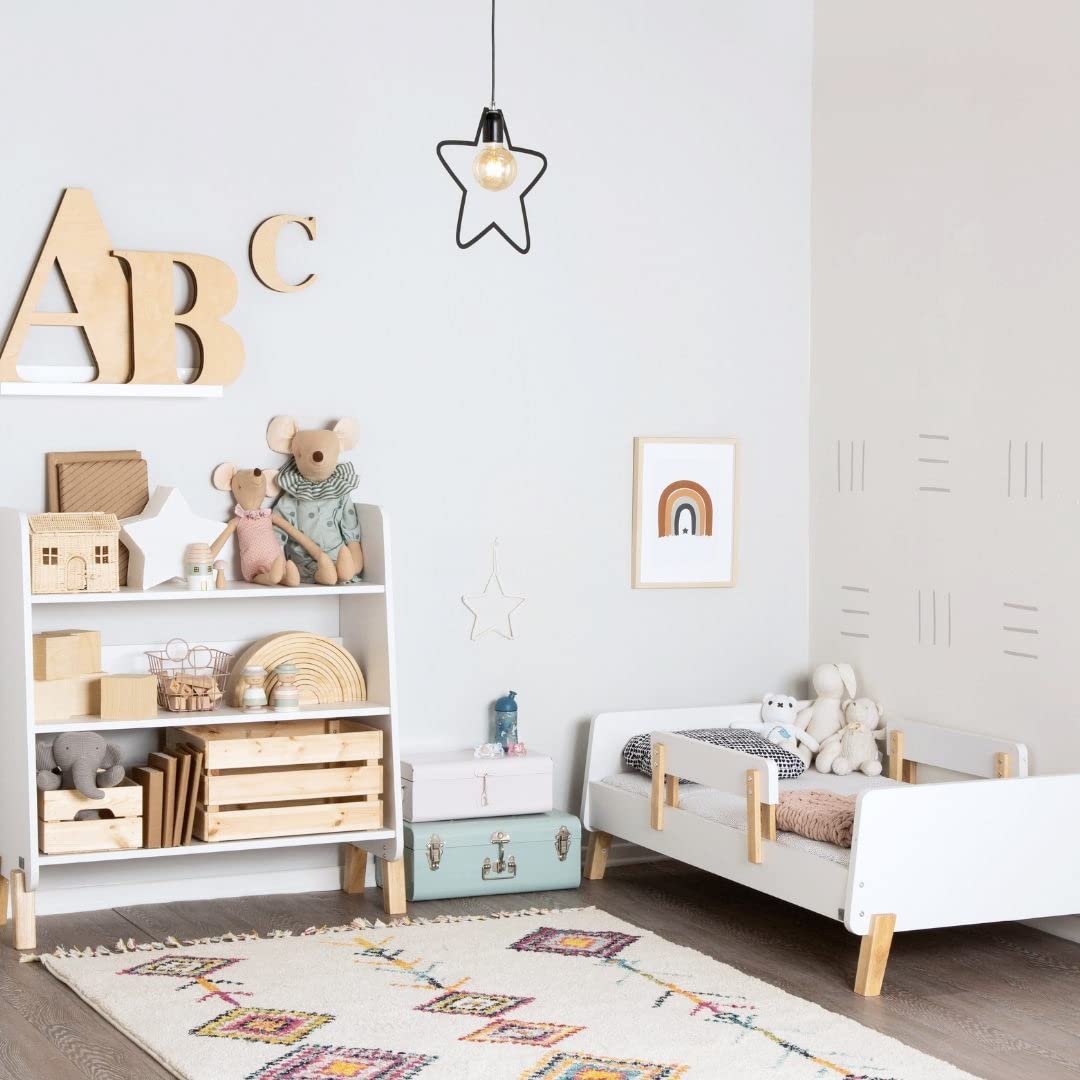 Toddler Bookshelf, 3-Tier 30" Modern Storage Display, White/Natural