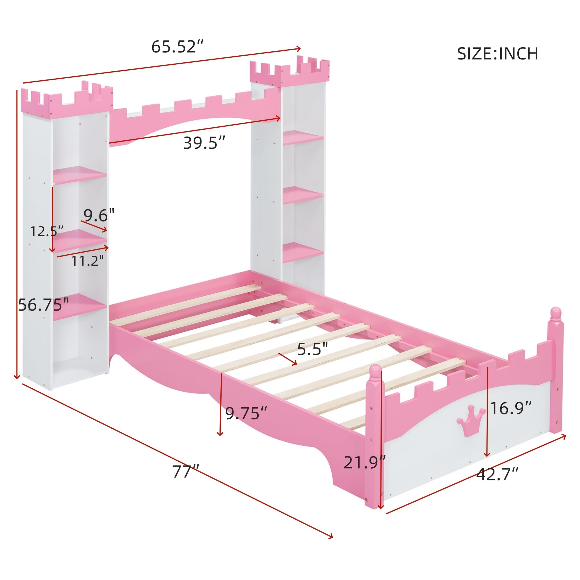 Castle-Shaped Twin Bed Frame with Storage Shelf