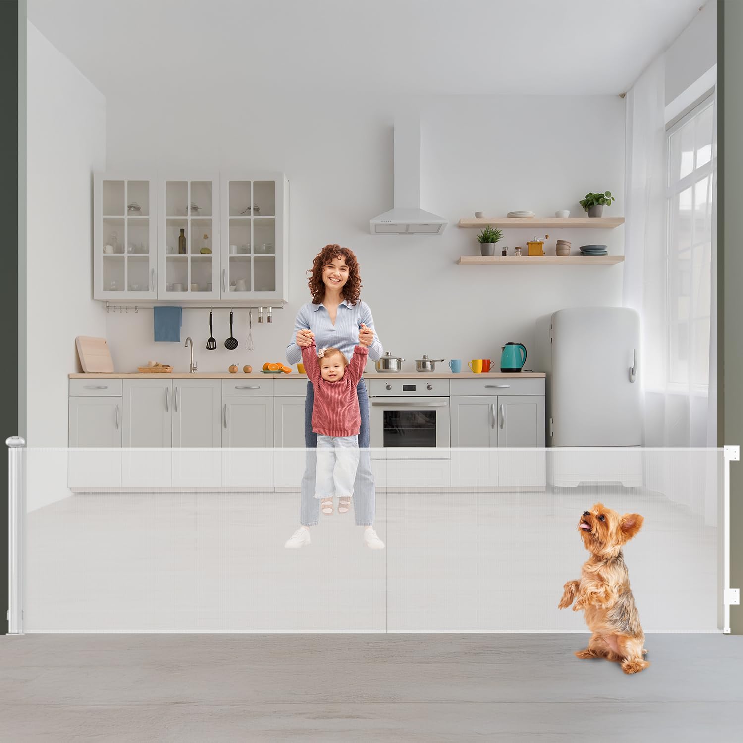 Retractable Baby Gate for Stairs, Double Lock System, 190 x 42 Inches